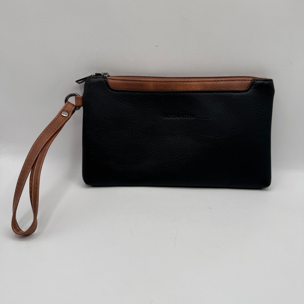 Bostanten Wristlet Clutch Womens Black Brown Faux Leather Two Tone Slim Bag